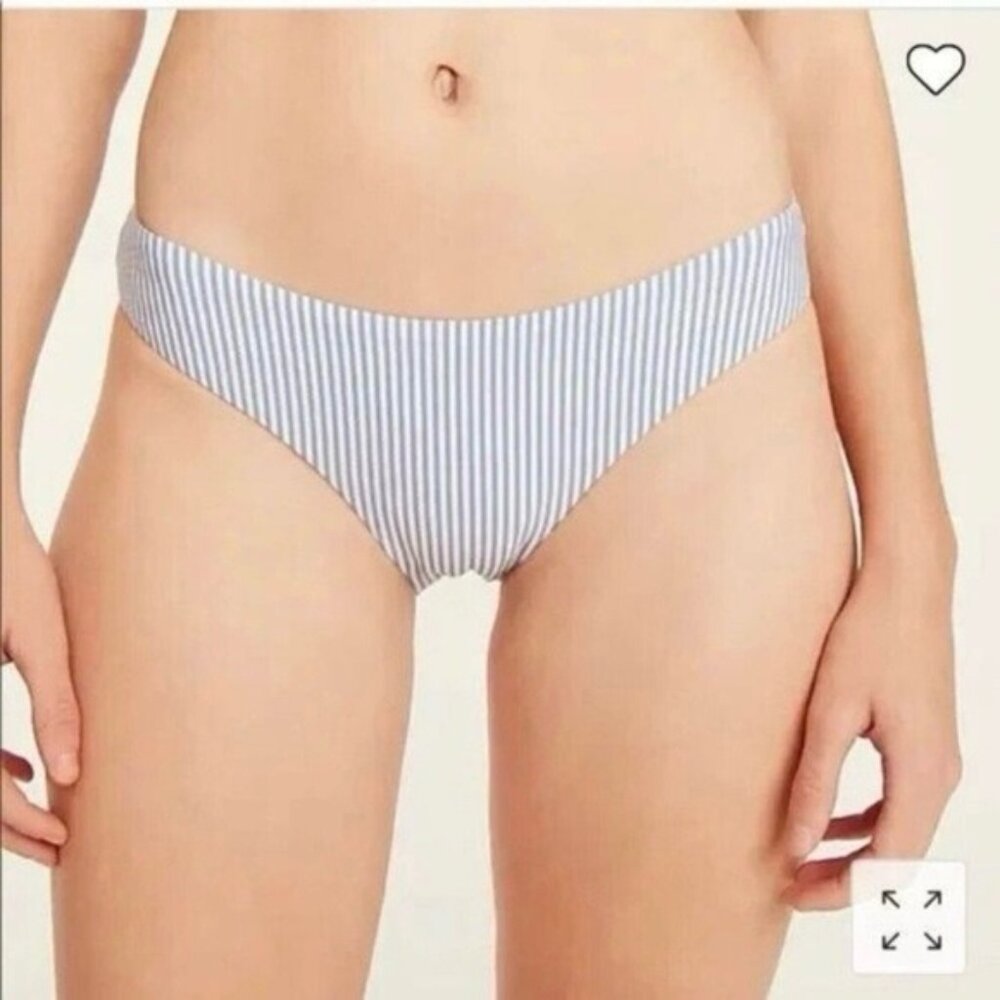 J Crew Low Rise Hipster Bikini Bottom Size XL Blue & White Seersucker NWT
